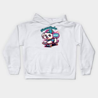 Maltipoo skating. Freestyle. Cute dog. Colorful. Playful Kids Hoodie